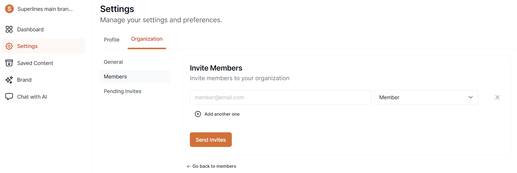 Invite Members Organizations